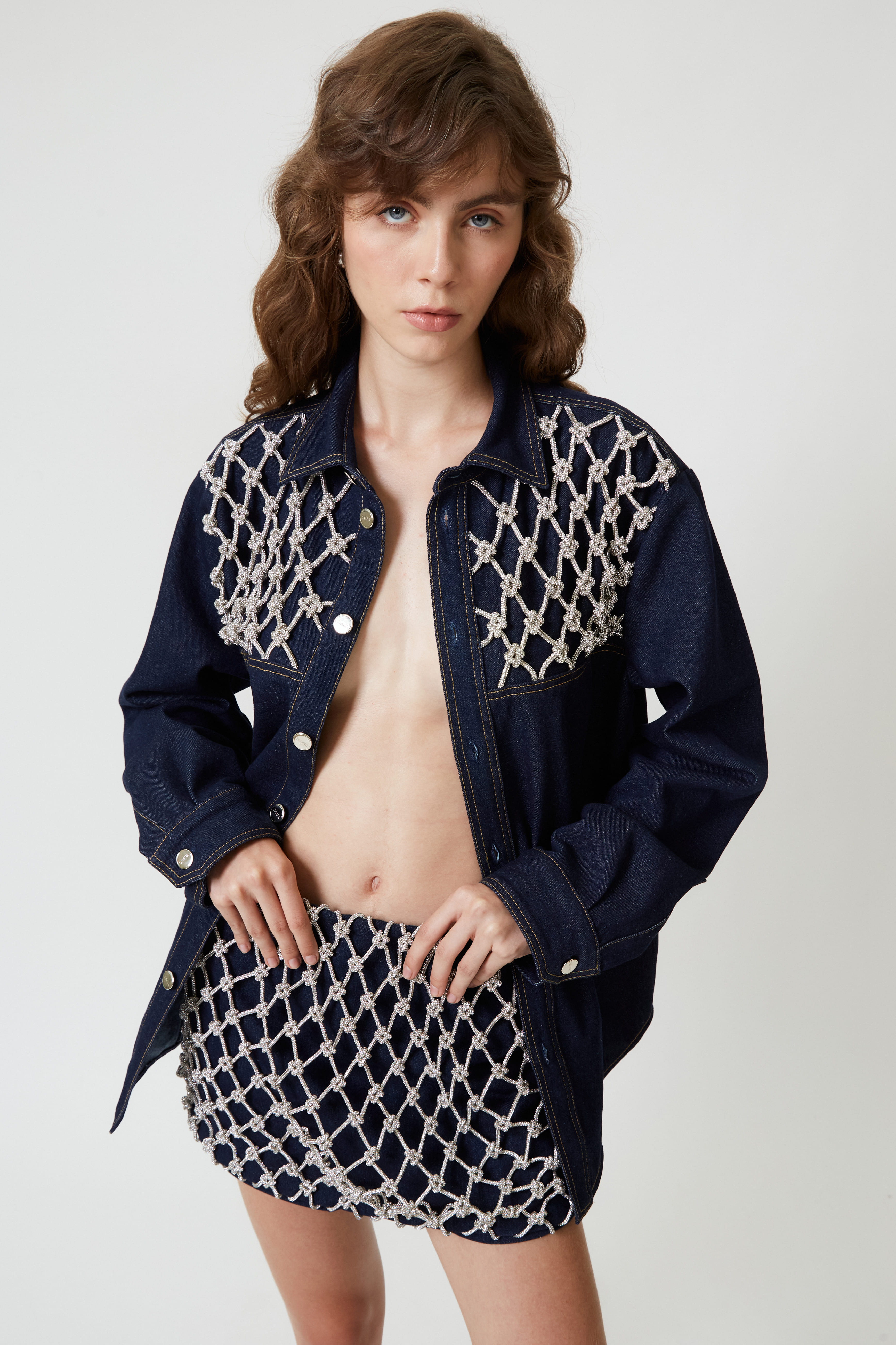 Macramé Denim Mini Dress